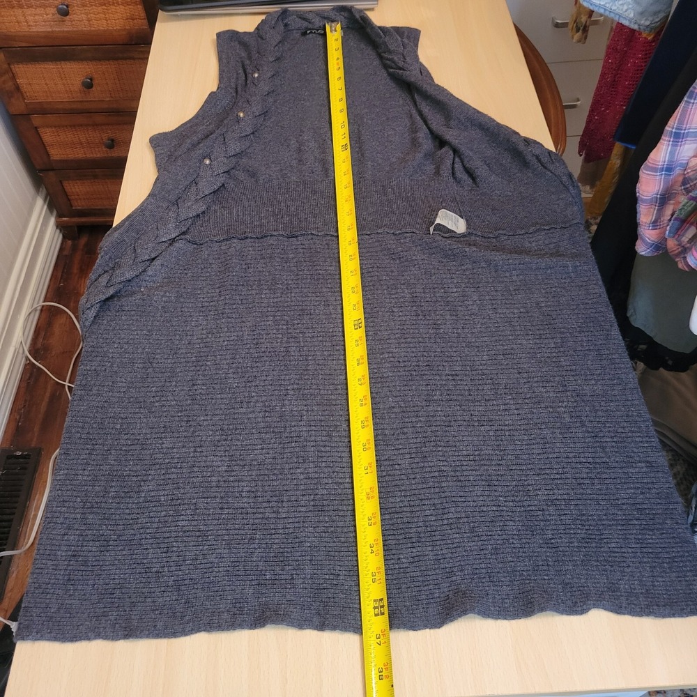 FYLO Open Front Cardigan Vest Sweater Braided Hem Asymmetrical Grey Large‎ - Picture 13 of 15